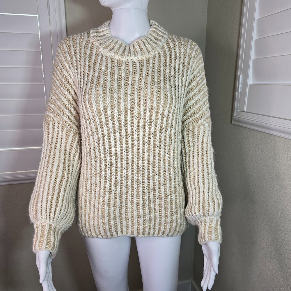 POL Chunky Crochet Sweater Tan & Cream Size Medium